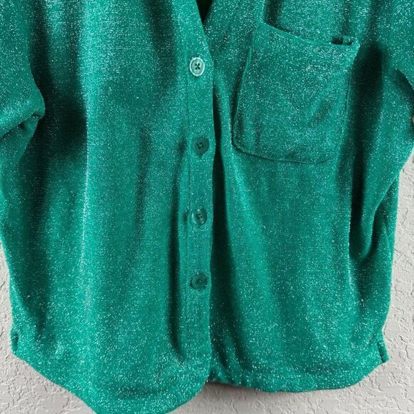 Frankies Bikinis Coco Sparkle Terry Button Up Shirt Mistletoe Green Large Beach - Picture 5 of 10